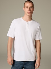 Weiß - Ribbed Textured Grandad Neck T-Shirt - Bild 4 von 8