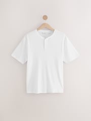 Weiß - Ribbed Textured Grandad Neck T-Shirt - Bild 6 von 8