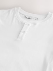 Weiß - Ribbed Textured Grandad Neck T-Shirt - Bild 8 von 8