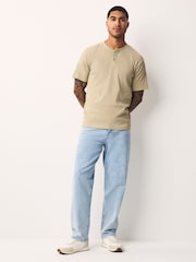 Neutral Stone Ribbed Textured Grandad Neck T-Shirt - Image 2 of 7