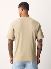 Neutral Stone Ribbed Textured Grandad Neck T-Shirt - Image 4 of 7
