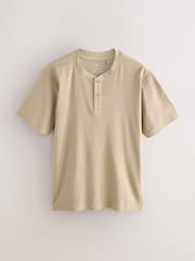 Neutral Stone Ribbed Textured Grandad Neck T-Shirt - Image 5 of 7