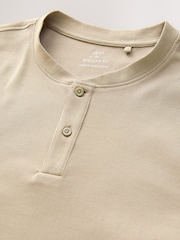 Neutral Stone Ribbed Textured Grandad Neck T-Shirt - Image 6 of 7
