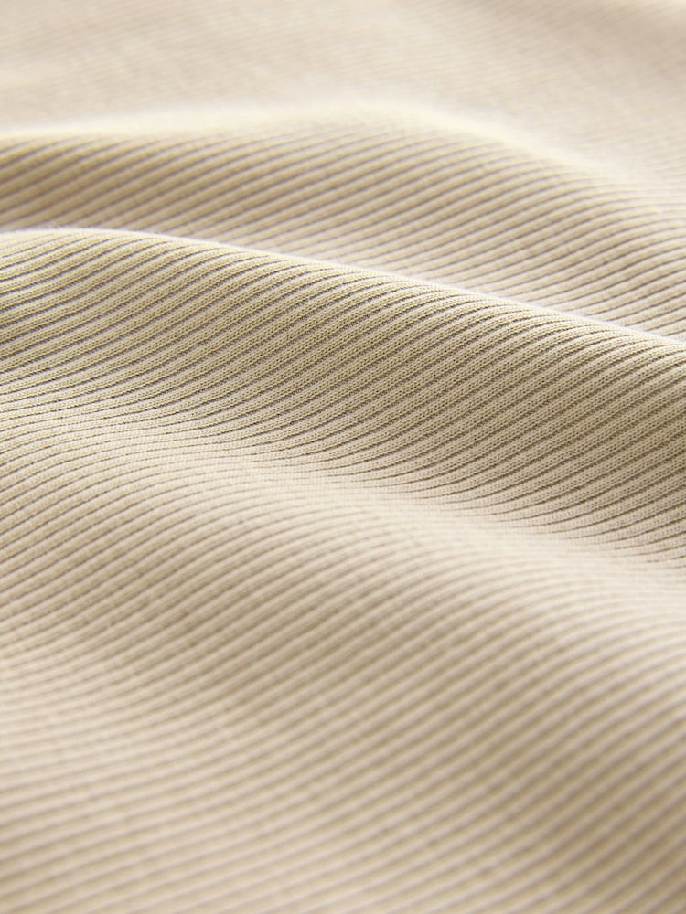 Neutral Stone Ribbed Textured Grandad Neck T-Shirt - Image 7 of 7