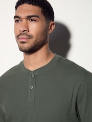Green Ribbed Textured Grandad Neck T-Shirt - Image 1 of 7