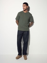 Green Ribbed Textured Grandad Neck T-Shirt - Image 2 of 7