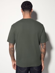 Green Ribbed Textured Grandad Neck T-Shirt - Image 3 of 7