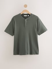 Green Ribbed Textured Grandad Neck T-Shirt - Image 5 of 7