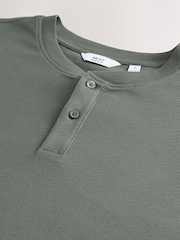 Green Ribbed Textured Grandad Neck T-Shirt - Image 7 of 7
