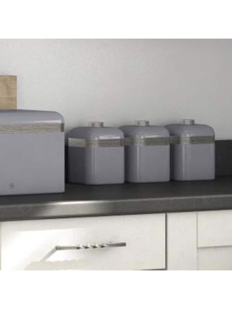 Swan Set of 3 Grey Retro Kitchen Storage Canisters - Image 2 of 4 Swan Set of 3 Grey Retro Kitchen Storage Canisters - Image 2 of 4