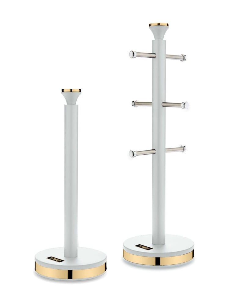 Tower White and Champagne Gold Cavaletto Mug Tree and Towel Pole Set - Image 1 of 8