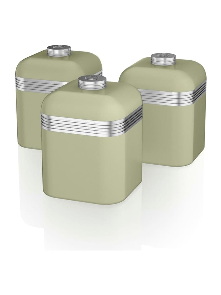 Swan Set of 3 Green Retro Kitchen Storage Canisters - Image 1 of 3