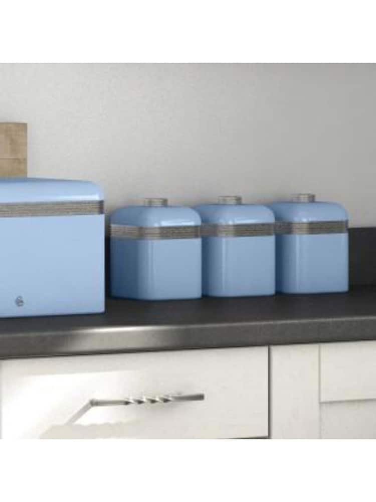 Swan Set of 3 Blue Retro Kitchen Storage Canisters - Image 1 of 3