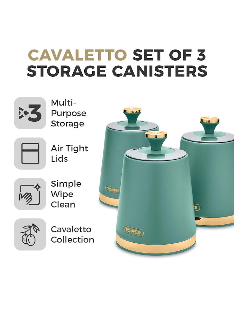 Tower Set of 3 Jade with Champagne Gold Cavaletto Storage Canisters - Image 2 of 8