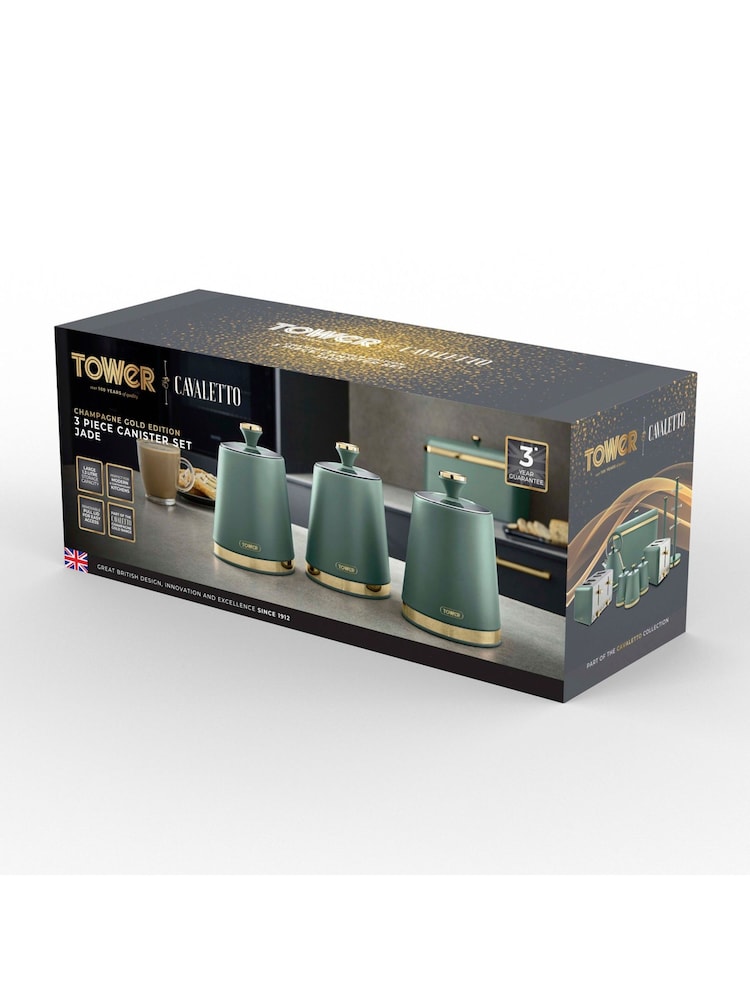 Tower Set of 3 Jade with Champagne Gold Cavaletto Storage Canisters - Image 8 of 8