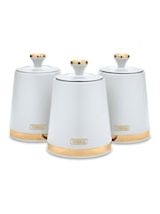 Tower Set of 3 Optic White with Champagne Gold Cavaletto Storage Canisters - Image 1 of 2