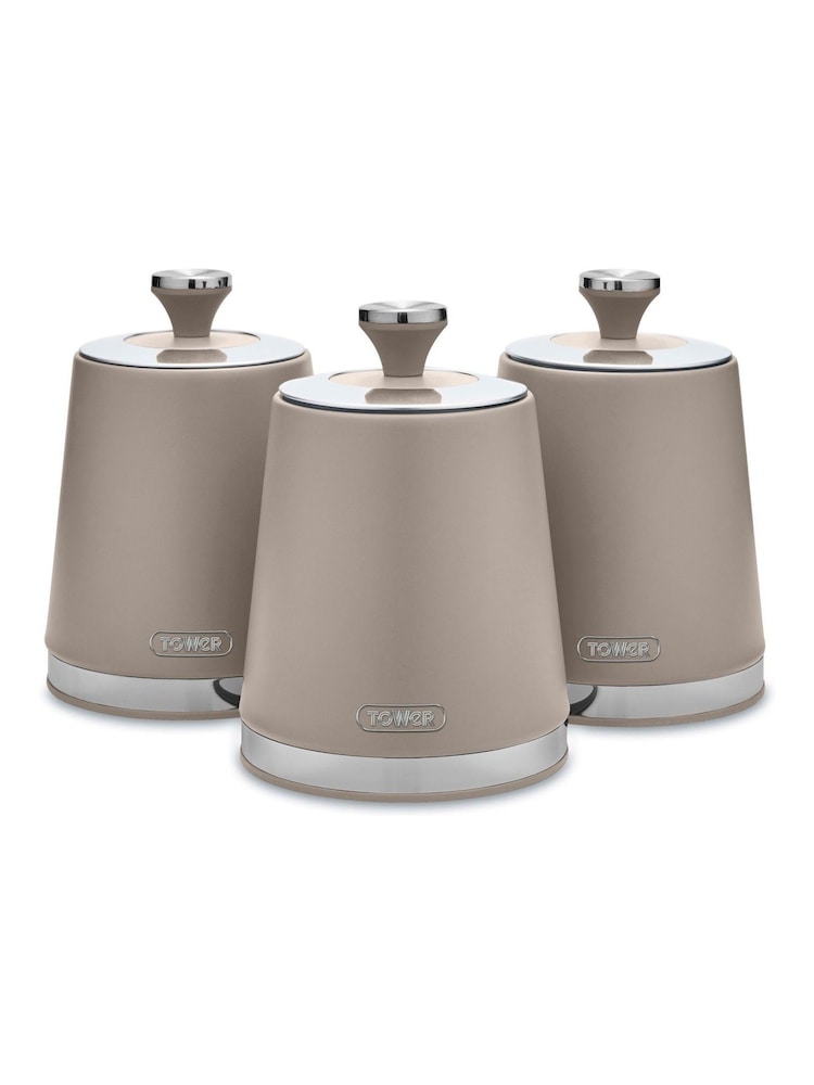 Tower Set of 3 Latte with Chrome Accents Cavaletto Storage Canisters - Image 1 of 1