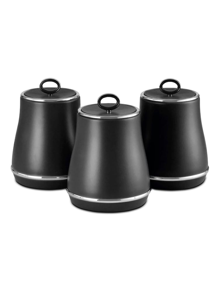 Swan Set of 3 Black Retro Kitchen Storage Canisters - Image 1 of 11