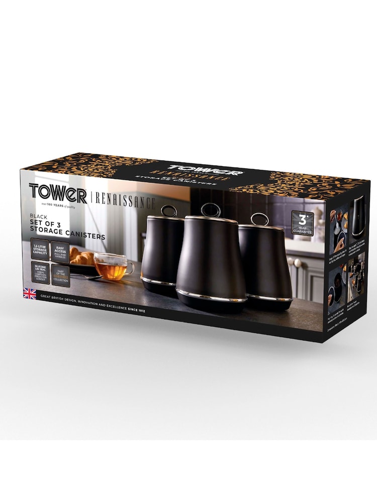 Swan Set of 3 Black Retro Kitchen Storage Canisters - Image 11 of 11