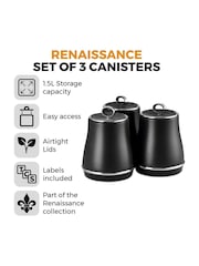 Swan Set of 3 Black Retro Kitchen Storage Canisters - Image 2 of 11