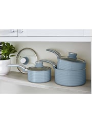 Swan 3 Piece Blue Retro Saucepan Set - Image 1 of 9