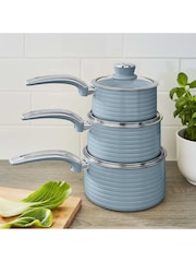 Swan 3 Piece Blue Retro Saucepan Set - Image 2 of 9