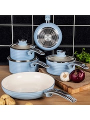 Swan 3 Piece Blue Retro Saucepan Set - Image 3 of 9