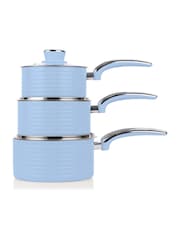 Swan 3 Piece Blue Retro Saucepan Set - Image 5 of 9