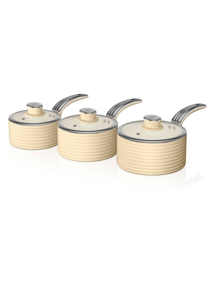 Swan 3 Piece Cream Retro Saucepan Set - Image 1 of 10