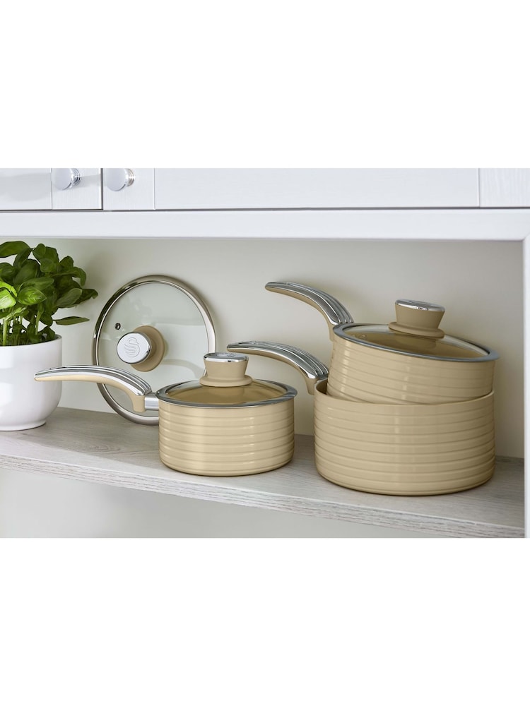 Swan 3 Piece Cream Retro Saucepan Set - Image 2 of 10