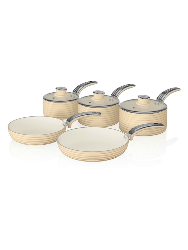Swan 5 Piece Cream Retro Pan Set - Image 1 of 12