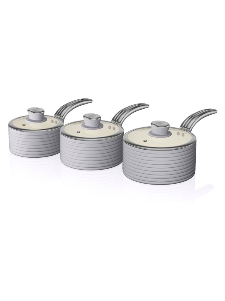Swan 3 Piece Green Retro Saucepan Set - Image 1 of 9