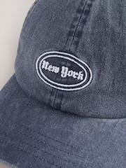 Navy Blue Washed 100% Cotton Baseball Cap Hat (3mths-16yrs) - Image 2 of 3