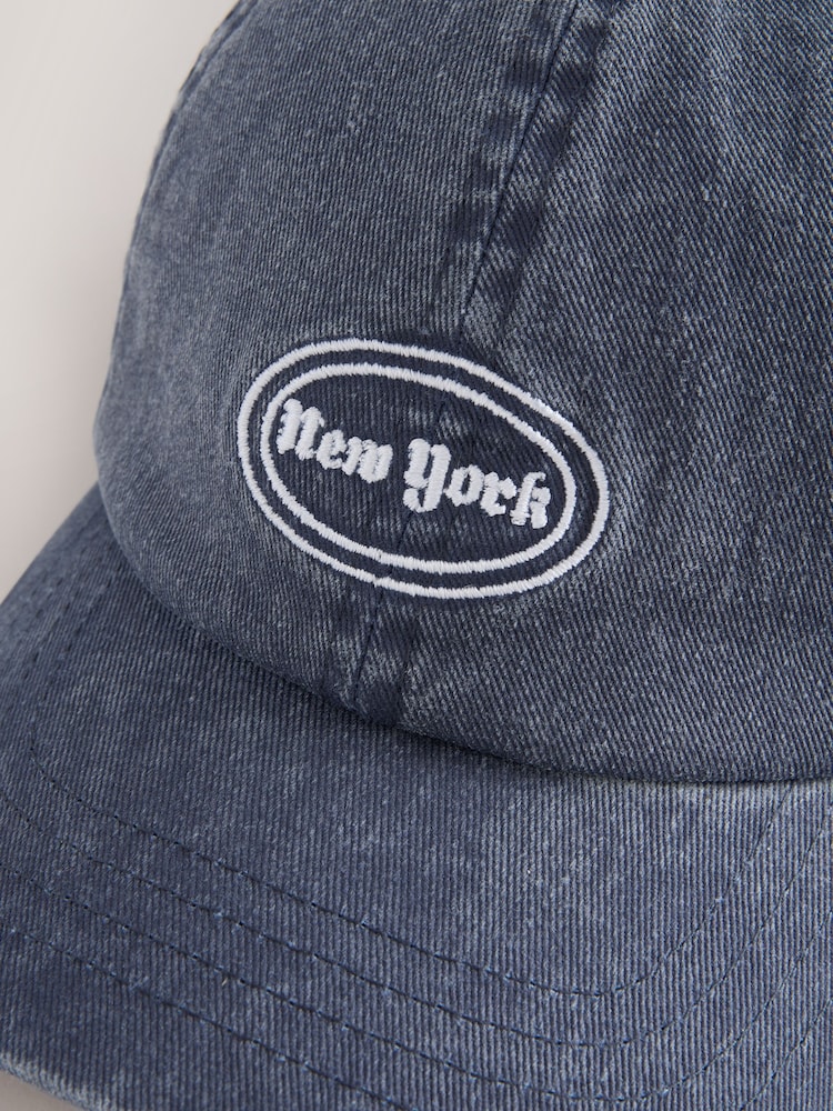 Navy Blue Washed 100% Cotton Baseball Cap Hat (3mths-16yrs) - Image 2 of 3