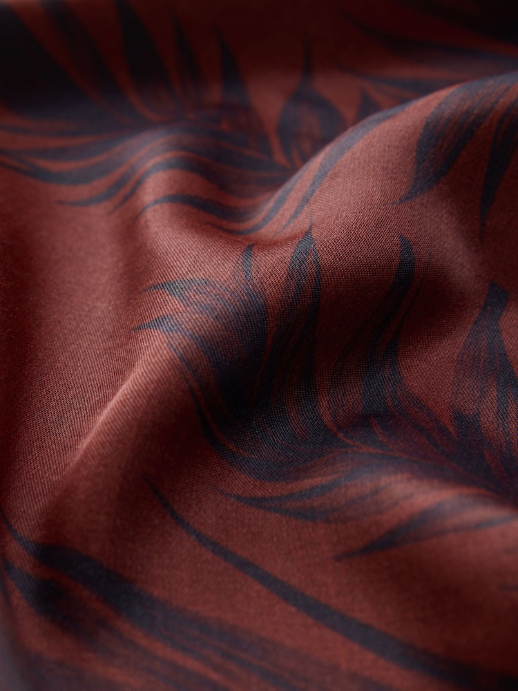Brown/Navy Palm Print V-Neck Collared Satin Shirt - Image 9 of 9