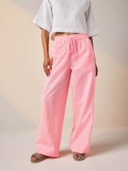 Pink/White Wide Leg Pull On Striped Trousers - Image 1 of 1