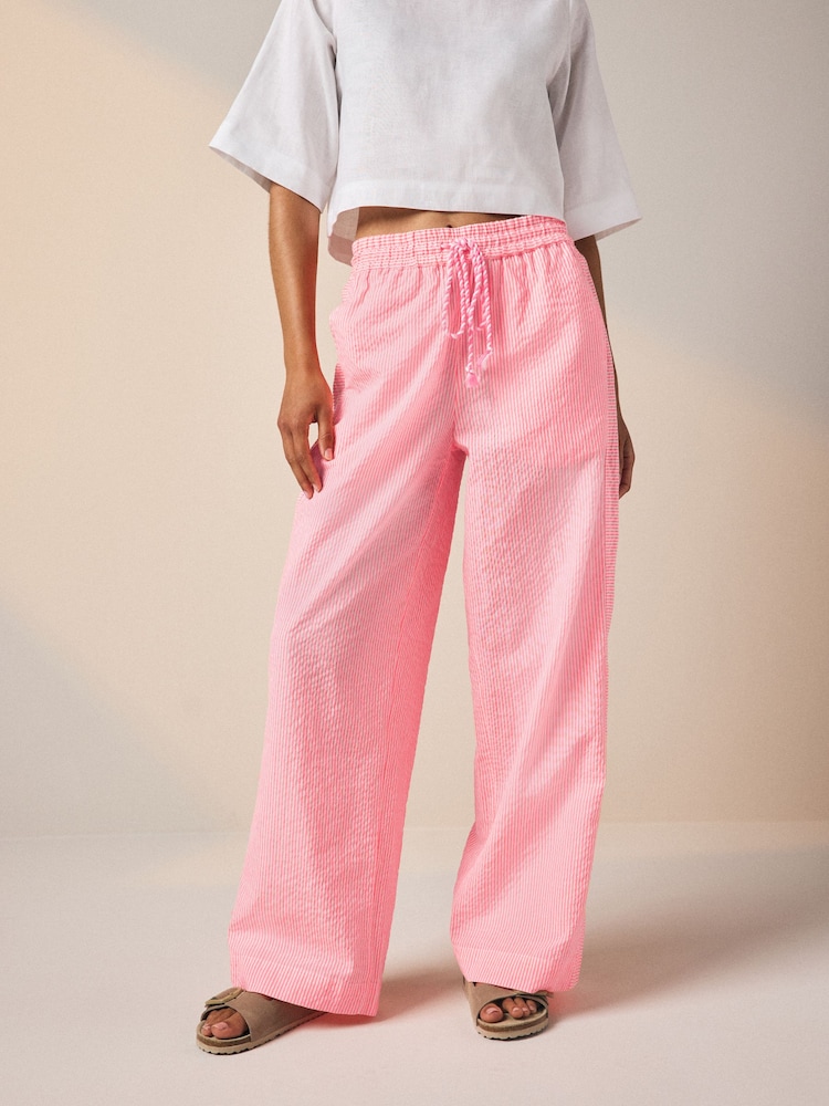 Pink/White Wide Leg Pull On Striped Trousers - Image 1 of 7 Pink/White Wide Leg Pull On Striped Trousers - Image 1 of 7
