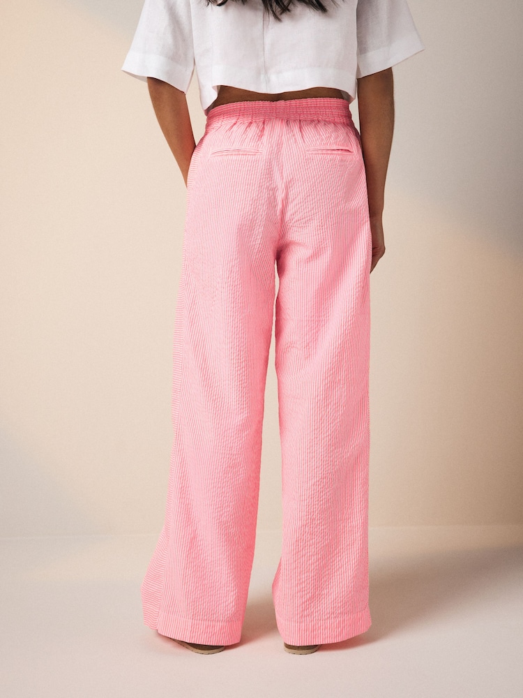 Pink/White Wide Leg Pull On Striped Trousers - Image 2 of 7