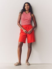 Red Tie Waist Linen Blend Bermuda Knee Shorts - Image 2 of 7