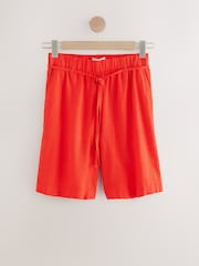 Red Tie Waist Linen Blend Bermuda Knee Shorts - Image 5 of 7