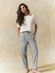 Black/White Gingham Stay Smart Barrel Leg Linen Rich Trousers - Image 1 of 8