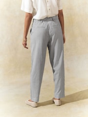 Black/White Gingham Stay Smart Barrel Leg Linen Rich Trousers - Image 3 of 8