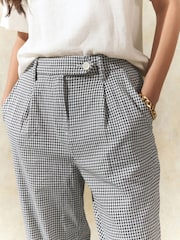 Black/White Gingham Stay Smart Barrel Leg Linen Rich Trousers - Image 4 of 8