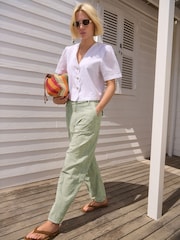 Sage Green 100% Cotton Embroidered Trousers - Image 1 of 8
