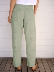 Sage Green 100% Cotton Embroidered Trousers - Image 4 of 8