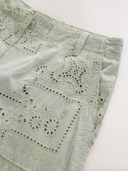 Sage Green 100% Cotton Embroidered Trousers - Image 7 of 8