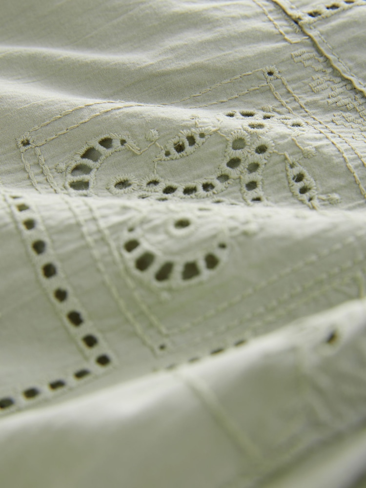 Sage Green 100% Cotton Embroidered Trousers - Image 8 of 8