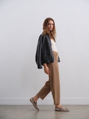 Tan/Brown Faux Suede Barrel Trousers - Image 1 of 8