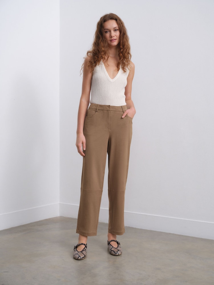 Tan/Brown Faux Suede Barrel Trousers - Image 2 of 8