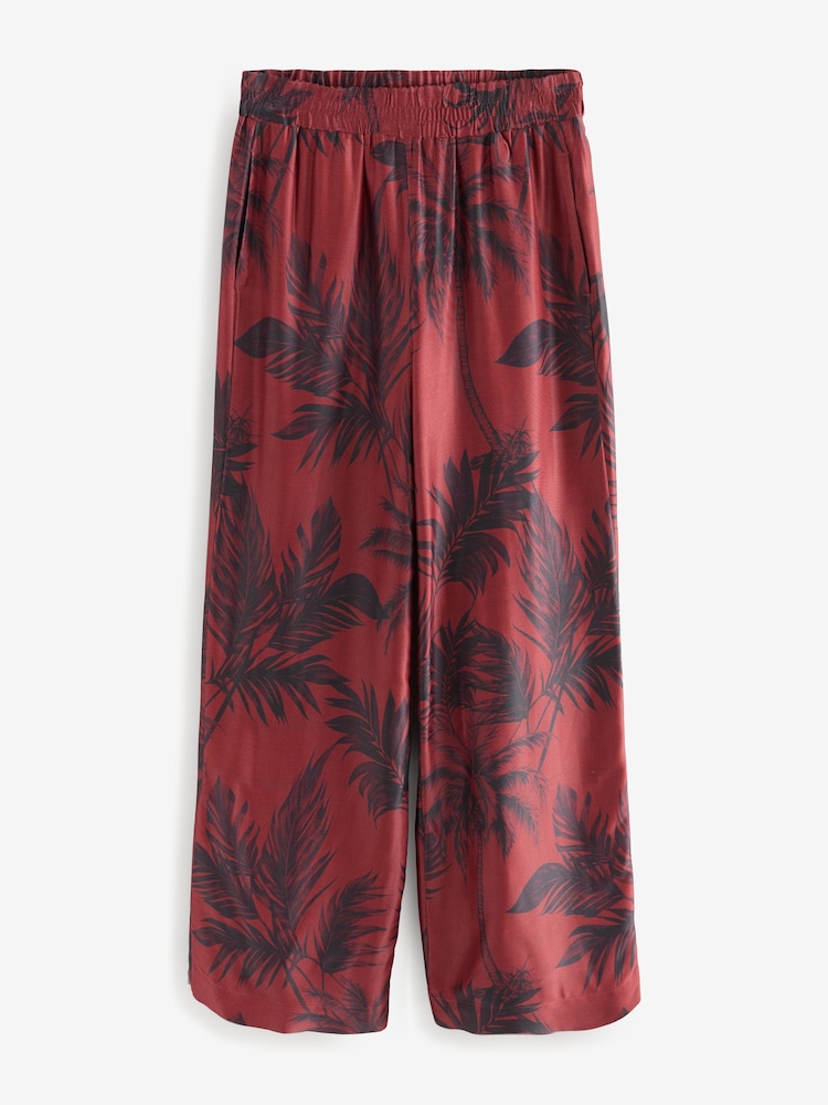 Marron imprimé palmiers - Pantalons larges en satin - Image 6 of 8
